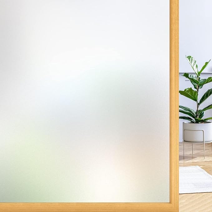 rabbitgoo Window Privacy Film, Frosted Glass Window Clings, Static Cling UV Heat Blocking Door Stickers for Home Bathroom, Removable Indoor Decal Coverings Day and Night, Pure, 35.4 x 196.8 Inches