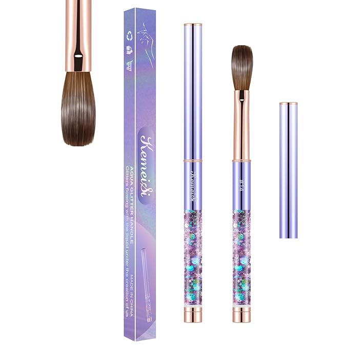 Acrylic Nail Brush Size #14, KEMEISI 100% Pure Kolinsky Nail Art Brushes Sturdy Handle Oval Shaped Acrylic Powder Nail Design Tools for Professional Manicure DIY Home Salon (Purple)