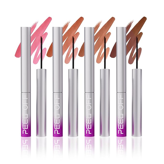 LANGMANNI 4Pcs Peel Off Lip Liner Set,Lip Stain Peel Off,Long-Lasting Waterproof & Smudge-Proof Matte Lip Liners With Ergonomic Handle & Precision Brush,Makeup Gift for Girls (#1+3+5+6)