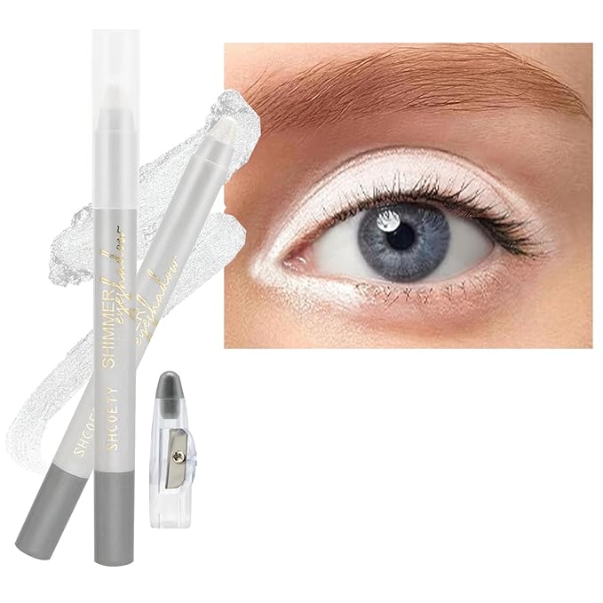 White Silver Eyeshadow Stick, Highlighter Eye Liner,Eye Brightener Stick, Shimmer Creamy eye shadow, Waterproof Eyeshadow Pencil Long Lasting Eye Shadow Makeup. #5 white silver shimmer