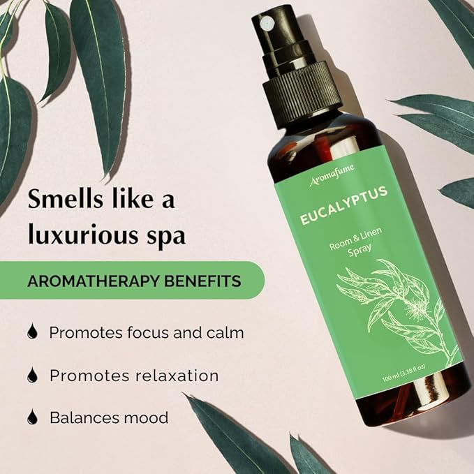 Eucalyptus Room, Linen & Pillow Spray by Aromafume | 100ml/3.38 fl oz | with Pure Eucalyptus Essential Oil | Aromatherapy | Mist for Bedding, Fabrics