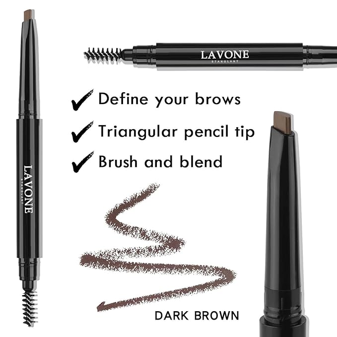 LAVONE Eyebrow Stamp Pencil Kit - Trio Makeup Brow Stamp Kit with Waterproof Eyebrow Pencil, Eyeliner, Pomade, Dual-ended Brush - Ash Brown