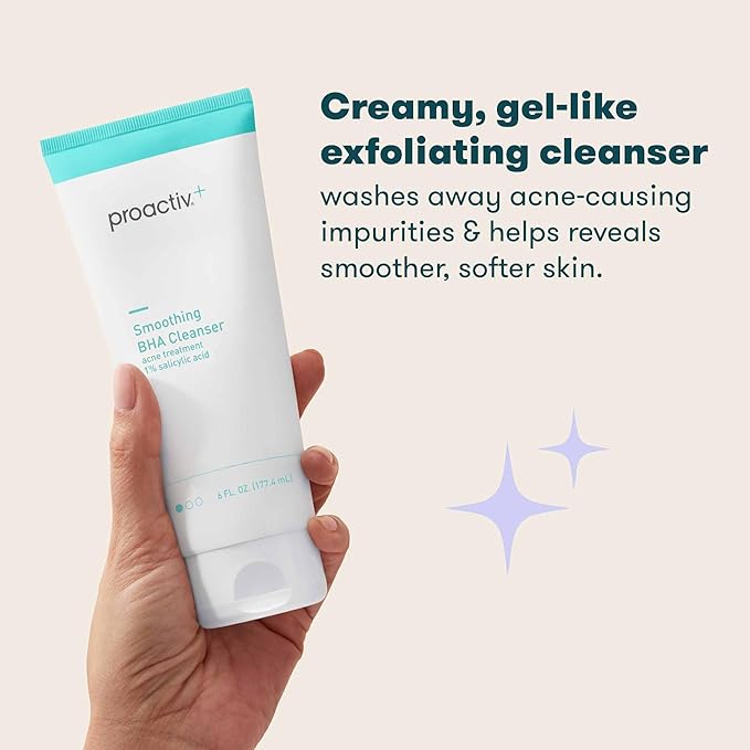 Proactiv+ Smoothing BHA Cleanser, 6 oz, Unscented Acne Treatment for All Skin Types, 1% Salicylic Acid Cleanser with Soothing Aloe