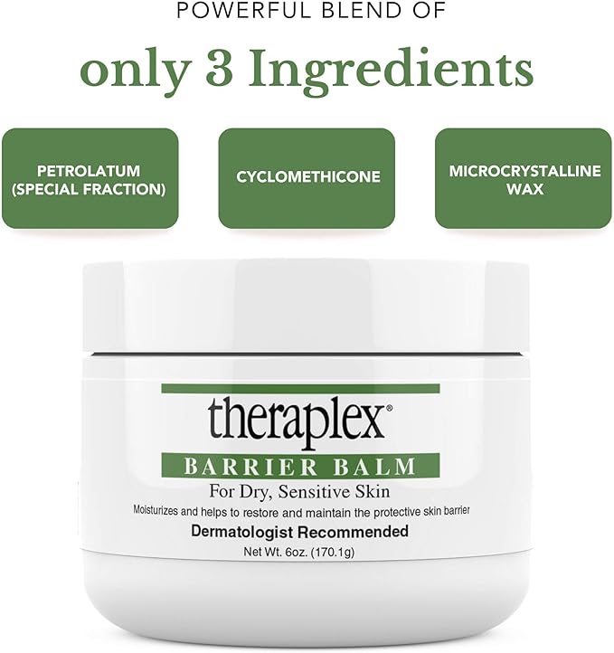 Theraplex Skin Barrier Balm- Barrier Repair Moisturizer Cream Body Balm Dry, Sensitive Skin - No Parabens or Preservatives, Noncomedogenic and Hypoallergenic - Dermatologist Recommended - 6 Oz