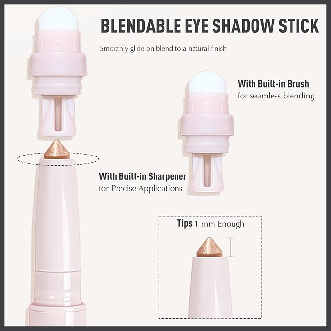 Eyeshadow Stick, Putty Matte Cream Eyeshadow Long-Lasting Crease-Proof Eye Shadow Eyeliner Pencil High Pigmented Neutral Highlighter Makeup Crayon with Blending Brush & Built-in Sharpener