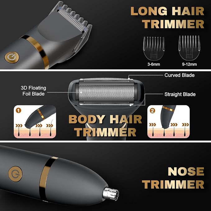 Ball Shaver for Men, 3-in-1 Multifunction Body Hair Trimmer & Pubic Shaver with Titanium Blades (No Nicks!), IPX7 Waterproof Electric Razor, LED Display, Wet/Dry