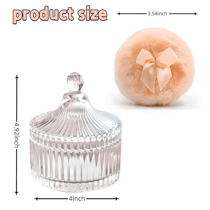 2 Pcs Large Body Powder Puff and Container Powder Container with Puff Powder Puff Crystal Container Soft Washable Reusable Velour Face Body Glitter Powder Puff Wet Dry Makeup (Colorful Simple)