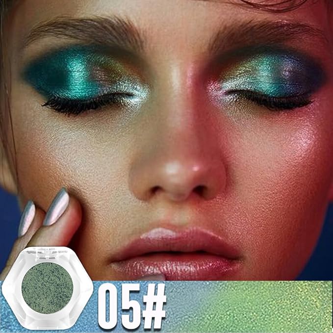 evpct Fairy Green to Light Blue Chameleon Eyeshadow Palette, Color Changing Loose High Pigment Shimmer Metallic Rainbow Eyeshadow Makeup Pallet, Green Blue Holographic Multichrome Eyes Highlighter