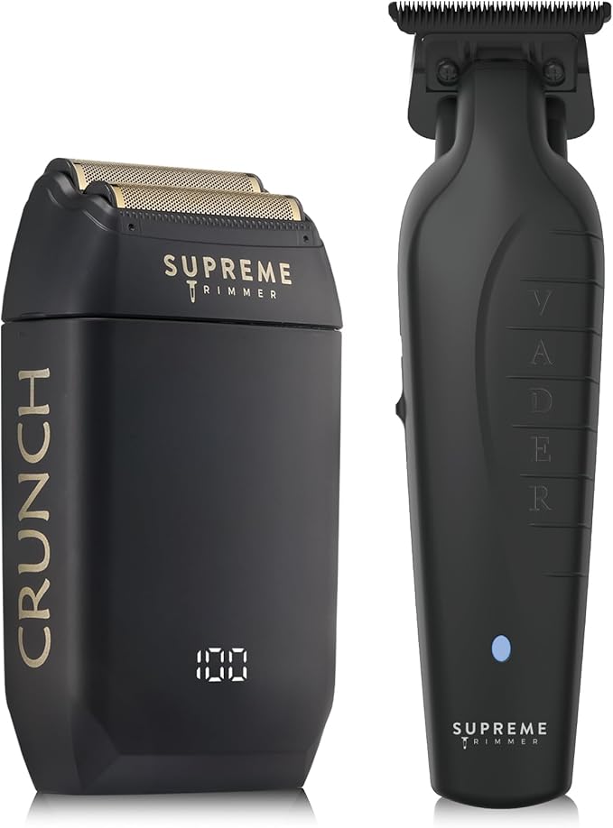 Supreme Trimmer Vader Trimmer & Crunch Foil Shaver Barber Haircutting Kit | Professional DLC T-Blade Beard Trimmer ST3778 & STF602 Waterproof IPX6 Shaver Set | (Black)
