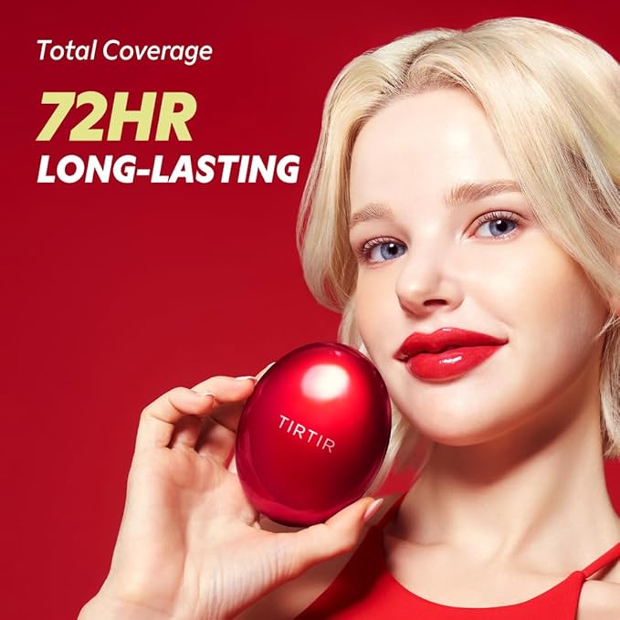 TIRTIR Mask Fit Red Cushion Foundation | Full coverage, Weightless, Skin fit, Satin Glow Finish, Korean Makeup BB Foundation, beauty, Tattoo cover up, Buildable (#34W Toffee, 0.63 Fl Oz)