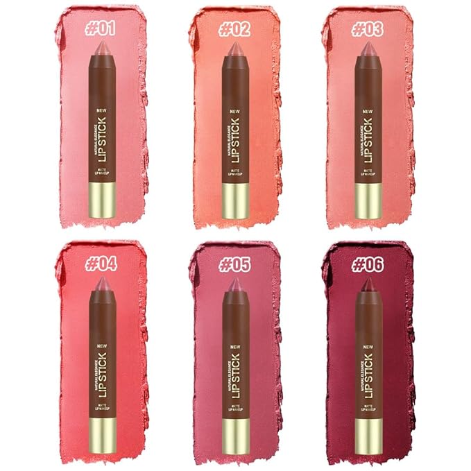 Matte Lipstick Crayon Set for Women, Coral Pink 24 Hour Lipstick Lip Liner Pencil, Neutral Lip Stick Lipliner Long Lasting Waterproof Smudge Proof, Vegan & Cruelty-Free, 02