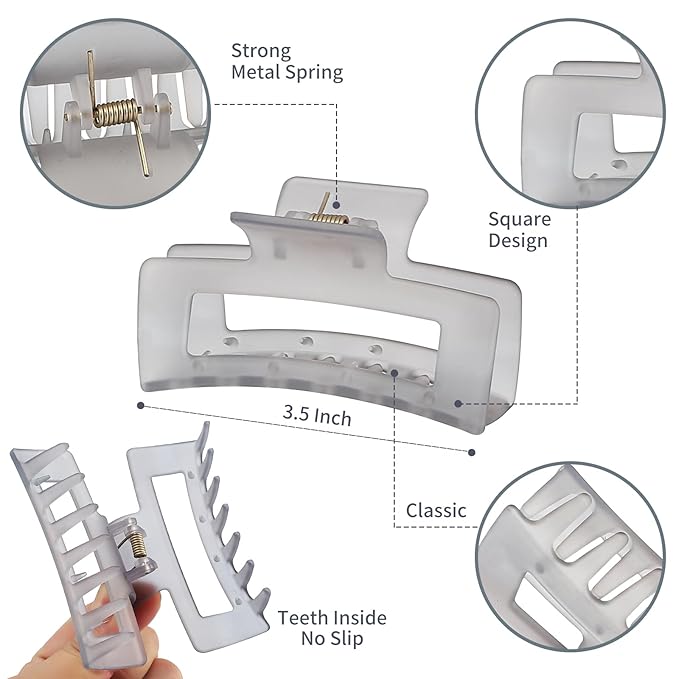 3.5 Inch Square and Rectangular Hair Clips - 12 Pcs Claw Clips for Thick and Thin Hair, Rectangle Jaw Clips in Bulk, Hair Accessories for Women and Girls - Ice Cream