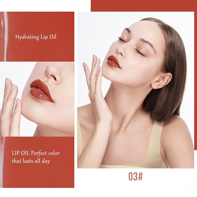 Dual-Ended Lip Stain & Lip Oil – 2-in-1 Matte Color and Hydrating Gloss, Long-Lasting Non-Sticky Lip Tint, Nourishing Moisture & Glassy Shine for Day-to-Night Looks 03#