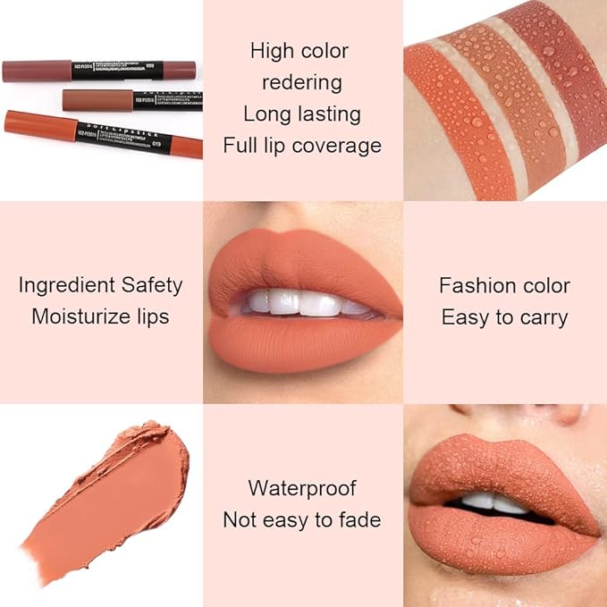 evpct 1Pcs Light Yellow Brown Matte Lipstick and Lip Crayon Liner Pencil for Women Lip Stain Long Lasting Waterproof labiales mate magicos 24 horas originales pintalabios permanente 24 horas 19