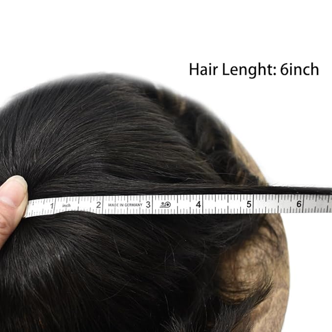 Toupee for Men French Lace Center Human Hair Replacement Systems Transparent Lace Center Hair Piece Mens Toupee Hair Units for Man V-Looped Front Male Hair Prosthesis 7"X9" #1B Off Black