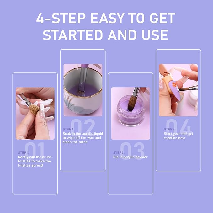 Acrylic Nail Brush Size #14, KEMEISI 100% Pure Kolinsky Nail Art Brushes Sturdy Handle Oval Shaped Acrylic Powder Nail Design Tools for Professional Manicure DIY Home Salon (Purple)
