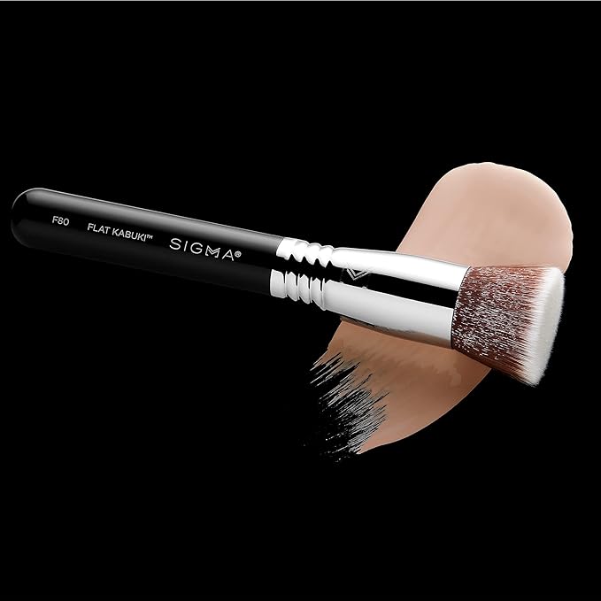 Sigma Beauty F80 Flat Kabuki Brush – Flat Top Kabuki Foundation Brush and Professional Grade Makeup Brush with Ultra-Soft Fibers for Blending Liquid & Cream Makeup Products (Black, 1pc)