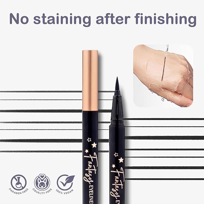 Beauty Fantasy Eyeliner Pen – Ultra-Fine Felt Tip, Waterproof & Smudge-Proof Liquid Eyeliner, 24H Long Wear, Jet Black, Quick-Drying, Cruelty-Free, 0.01 FL.OZ/0.4 ML