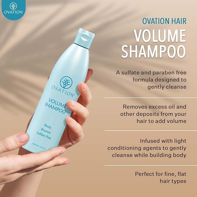 Ovation Hair 3-Step Bundle for Fine, Dry Hair - with Volume Shampoo, Cell Therapy Hair Growth & Healthy Scalp Treatment, Moisture Conditioner - Add Volume, Fullness, Hydration, Balance & Shine