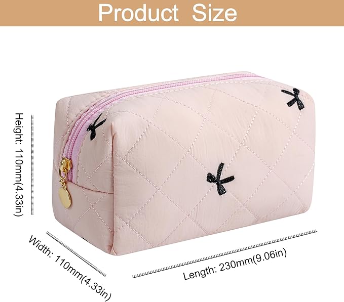 Makeup Bag Travel Cosmetic Bag for Women Girls, Zipper Make Up Pouch, Floral Flowers Toiletry Organizer Makeup, Portable Storage Cosmetic Travel Cloth Bag (Light Pink)