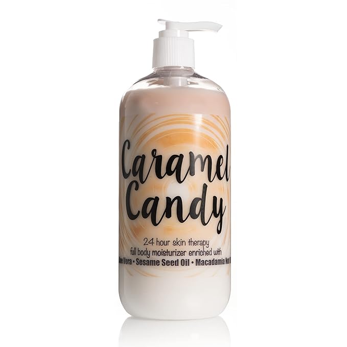 The Lotion Company 24 Hour Skin Therapy Lotion – Caramel Candy Scent, Full Body Moisturizer with Aloe Vera, Paraben-Free, Handcrafted in USA – 16 fl oz Bottle