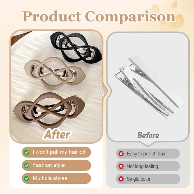 Vintage French Barrette Hair Clips, Hair Barrettes Hair Accessories for Women Girls, Elegant Retro Non Slip Clip with Classic Design Thick to Thin, Stylish Accessories Hair (Dark Brown, 4PCS)