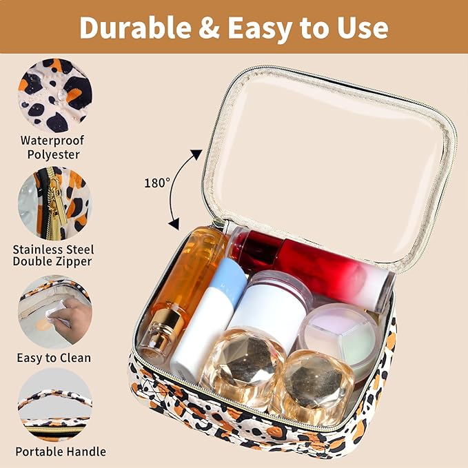 TSA Approved Travel Toiletry Bag,2 Pack Clear Makeup Bags with Handles,Quart Size Clear Cosmetic Bags for Traveling Women,Men,Carry on Airport Airline Compliant Bag,Leopard