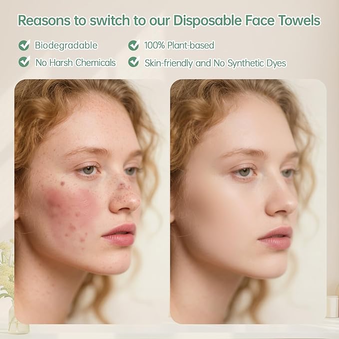 MATERN'ELLA Disposable Face Towels XL Ultra Soft Biodegradable Dry Wipes, Plant-Based Lint-Free Facial Towelettes for Makeup Removal & Sensitive Skin, Premium Texture for Effective Cleansing 50 Count
