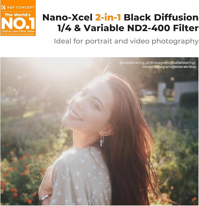 K&F CONCEPT 62mm Black Diffusion Mist 1/4 Effect & Variable ND2-400 ND Lens - Image 2