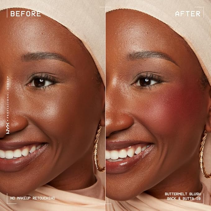 NYX PROFESSIONAL MAKEUP Buttermelt Powder Blush, Fade and Transfer-Resistant Blush, Up to 12HR Make Up Wear, Vegan Formula - Back And Butta