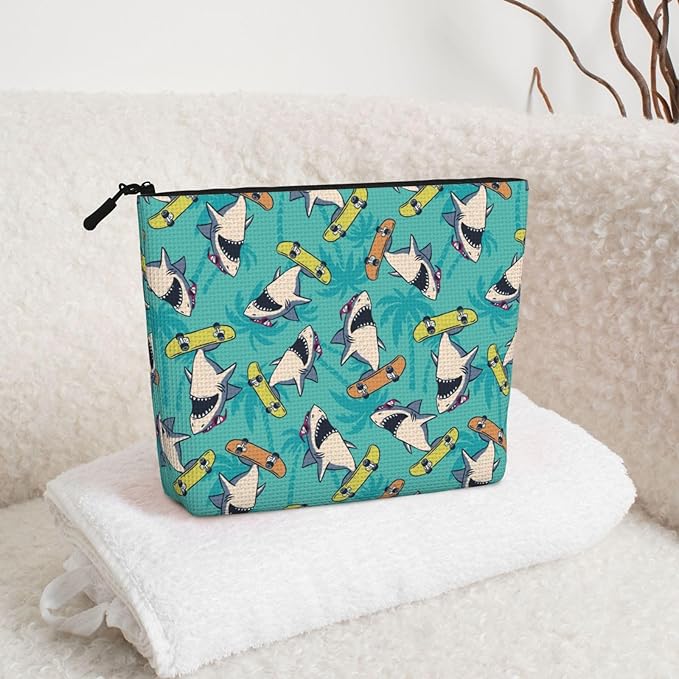 MOLAIGIN Surf Whale Shark Ocean Nautical Skateboard Cosmetic Bag For Women, Travel Makeup Bag, Toiletry Zipper Bag, Large Capacity Aesthetic Cases