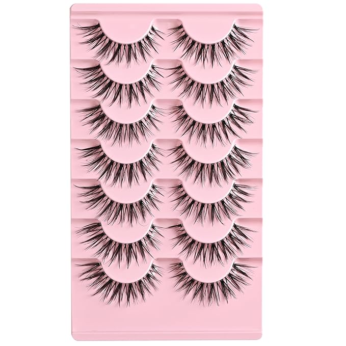 FARRED Cat Eye Lashes Natural Eyelashes Short Wispy Lash Strips Clear Band Volume Eyelash Cateye Medium Length False Lashes Natural Looking Hybrid Clusters Full Strip Lashes (A20 | 8-14MM)