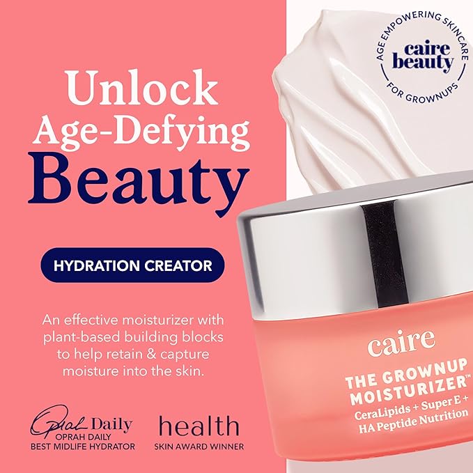 Caire The Grownup Pro-Aging Moisturizer Advanced Hyaluronic Acid Peptide Natural Ceramide Lipid Replenishing moisturizer. Wrinkle Fighting, Collagen Generation (15 ml)