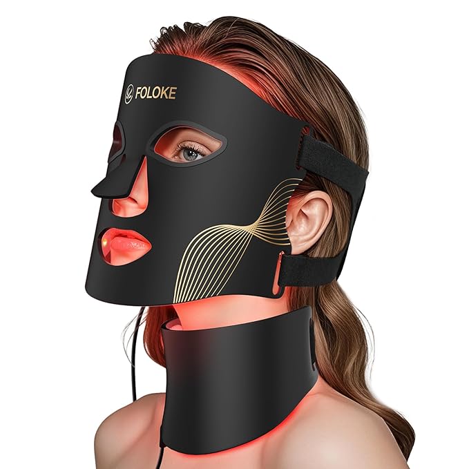FOLOKE LED Light Therapy Mask Skin Care, 103 3-in-1 Fusion LED Beads, LEDs face mask & neck mask Infrared Red - Wavelength for Home Use, – Advanced Skincare Made Easy(Licorice)