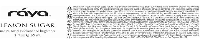 RAYA Lemon Sugar Facial Scrub (157) | Organic and Natural Exfoliating Scrub for Dry Skin | Brightens and Smooths Complexion