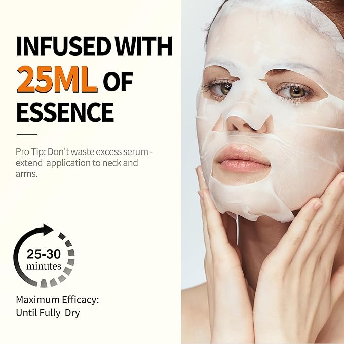 Face Sheet Masks (9 Variety Packs), with Peptides, Vitamin C and Panthenol B5, Anti-aging, Brightening, Soothing Facial Skincare Gift Set for All Skin Types, Moisturizing and Firming Mask Set