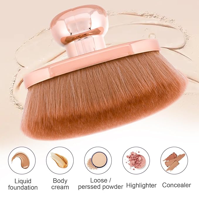 UNIMEIX Blend & Blur Extra Large Body Makeup Brush with Drawstring Bag, 4.5 Inch Wide-headed Sunscreen Applicator Kabuki Brush for Face, Legs, Body (RoseGold)