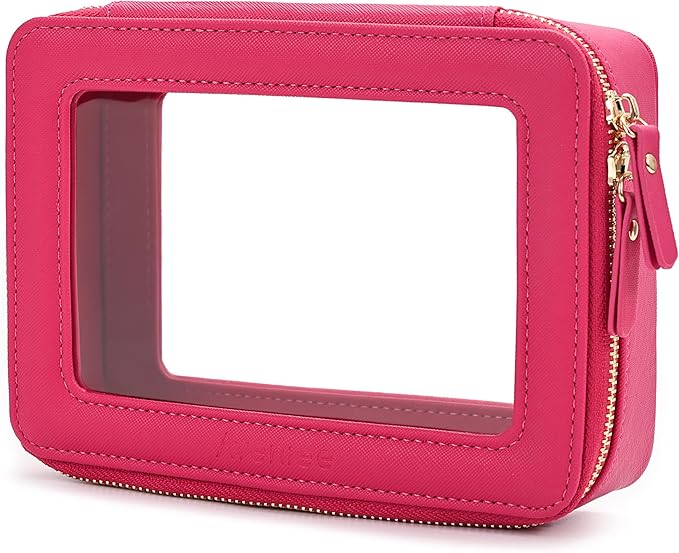 Aveniee Clear Makeup Bag Organizer,Travel Toiletry Bag for Women,Waterproof Cosmetic Pouch with Zippers,Car Accessories Organizers and Storage Case,Hotpink