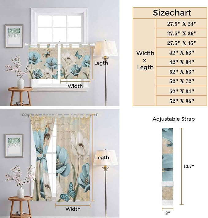 Spring Flowers Bedroom Curtains 63 Inch Length, Window Curtains Tab Top - Image 8