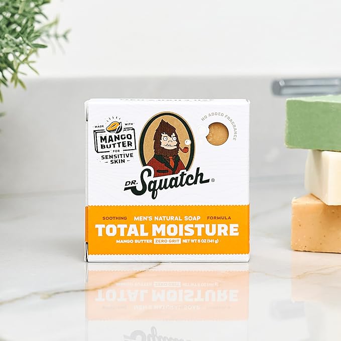 Dr. Squatch NEW Total Moisture Bar Soap for Men - No Added Fragrance Formulated for Sensitive Skin - Mango Butter (5 oz, 3-pack)