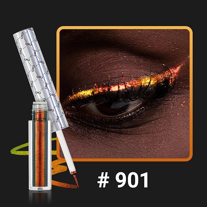 CHARMACY Chameleon Liquid Glitter Eyeliner, Highly Pigmented, Metallic Intense MultiColor Shifting waterproof Eyeliner, Ultra-Fine Tip, Longwearing, Smudge-proof,BROWN GOLD GREEN 901