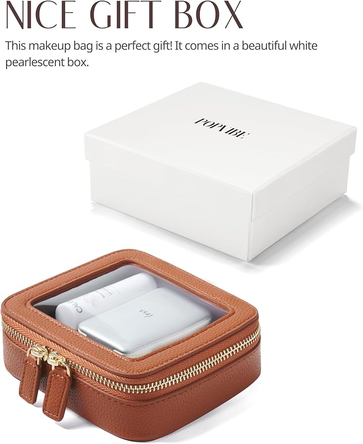 Popvibe Clear Makeup Bag Travel Cosmetic Case Transparent Toiletry Bag with Zipper, Portable Make Up Organizer Traveling Compact Car Bag for Essentials
