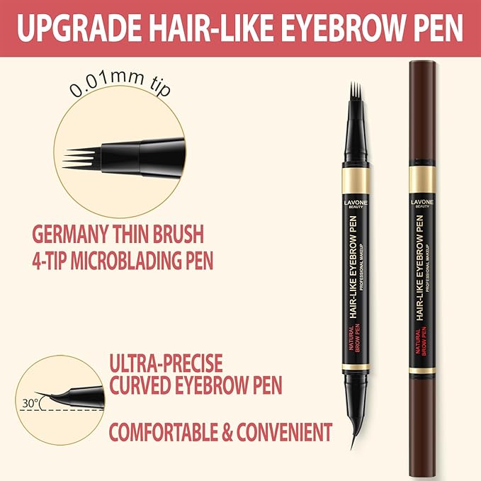 LAVONE Eyebrow Pen, 2-in-1 Eyebrow Pencils for Women with 4 Tip Microblading Eyebrow Pencil and Curved Precise Brow Pencil, Waterproof Eyebrow Pencil Create Full, Natural Hair-Like Brows, Blonde