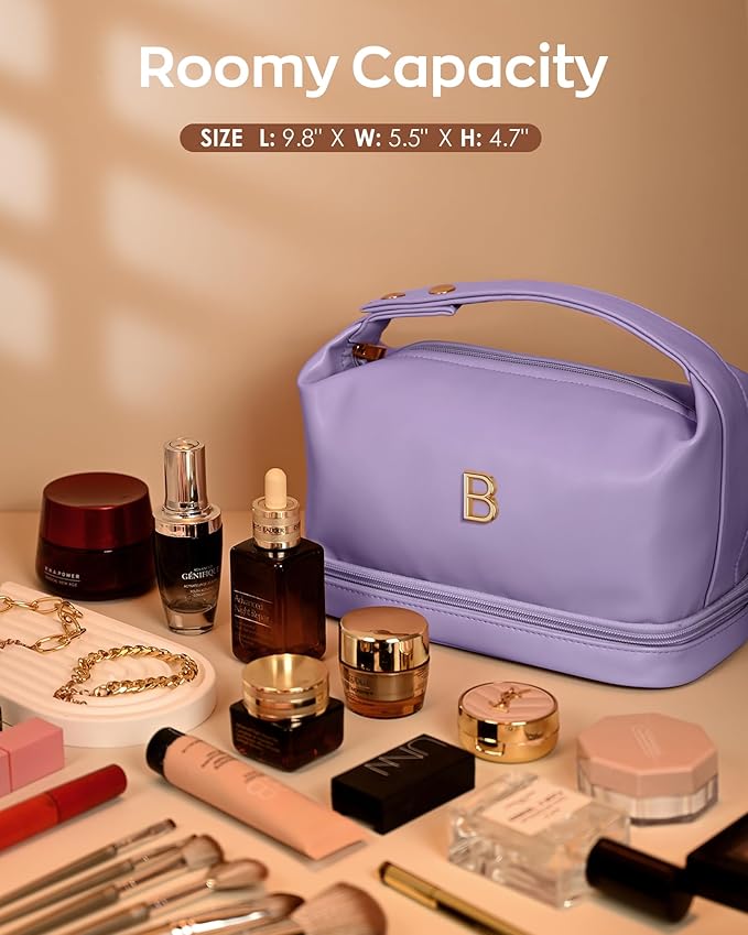 Bride Letter Makeup Bag, Bride To Be Gifts Double Layer Cosmetic Bag, Waterproof PU Travel Toiletry Bag for Bachelorette Party Women Wedding Bridal, Bride Gifts