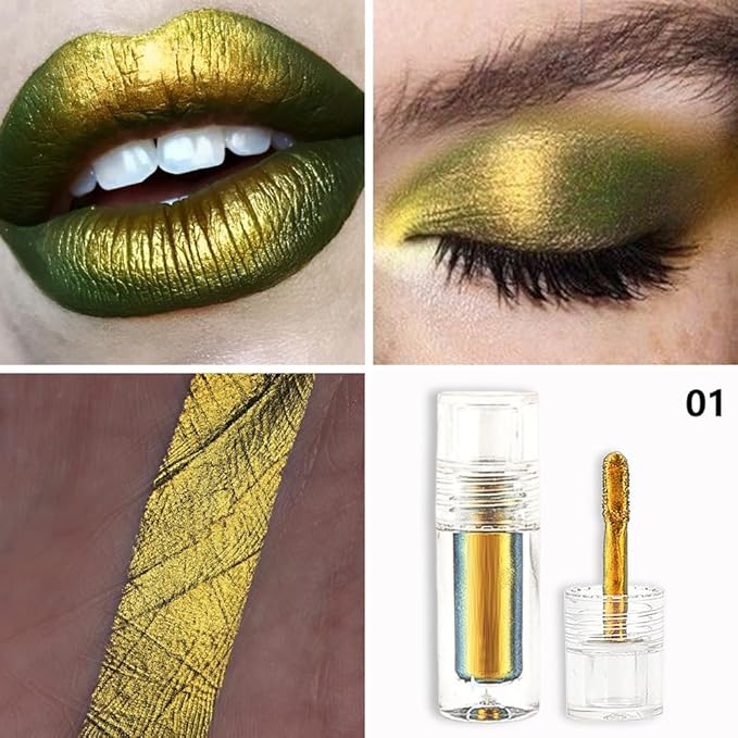 evpct Yellow Green Duochrome Chameleon Liquid Eyeshadow, Multichrome Metallic Glitter Liquid Eye Shadow Makeup for Women, Waterproof Multi Color Shifting High Pigment Holographic Iridescent Eyeshadow