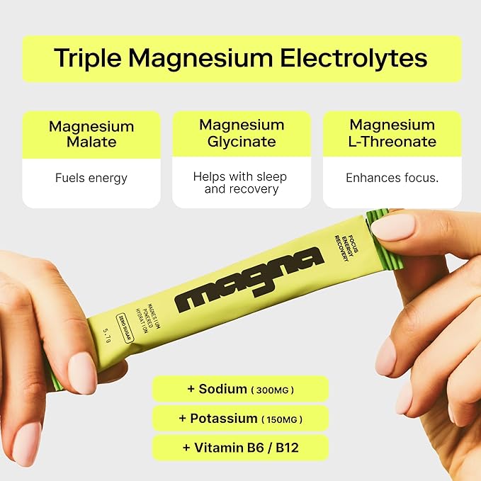 MAGNA Electrolytes Powder Drink Mix for Hydration, Energy & Focus Support with Magnesium L Threonate, Sodium, Potassium, Vitamin D, B6 & B12, Sugar Free, Tea Lemonade Flavor, 28 Servings