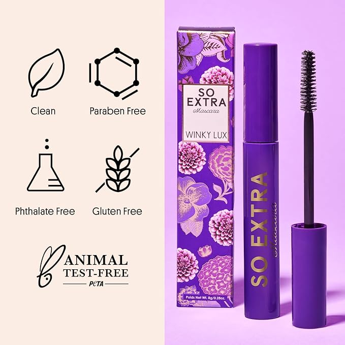 Winky Lux So Extra Mascara – Lengthening, Separating & Defining with Curling & Buildable Formula, Clump Free Volume, Ultra Matte Black, False Lash Effect, No Flaking or Smudging