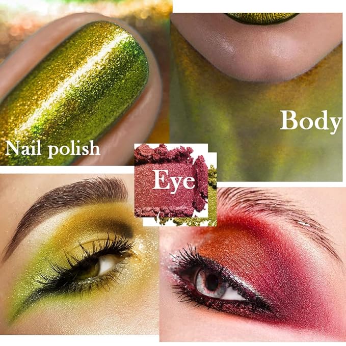 evpct 2Pcs Duochrome Chameleon Chrome Multichrome Eyeshadow Makeup Palette Set Women, Gold green Wine red Gold Metallic Holographic Glitter Sparkle Shimmer Loose Eyeshadow Eye Shadow Palette Makeup