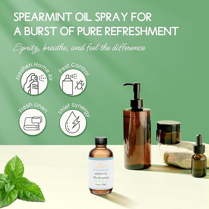 Spearmint Oil for Facial Hair Skin Roll On Diffuser Room Spray - Pure Organic Therapeutic Grade Spearmint Essential Oil 4 Oz