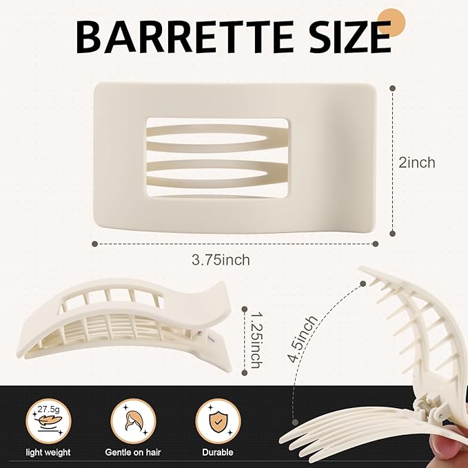 8 Pack French Flat Hair Clips for Women – Large Matte No-Slip Claw Barrettes for Thick & Thin Hair, Strong Hold Styling Accessories (Black and White)